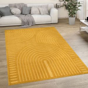 Paco Home Tapis Exterieur Terrasse Salon Cuisine Motif Scandinave Motif Ethnique Uni 140x200 cm, Jaune 4