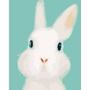 Peinture au num&eacute;ro : Lapin blanc - sans ch&acirc;ssis en bois