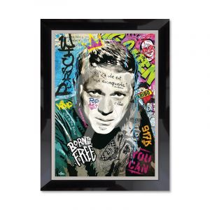 AC-Déco Cadre en bois avec impression en PVC vernis "Steve McQueen" - Noir/Argent - 50 x 70 cm - Collection Romaric