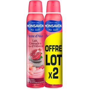 Monsavon Déodorant Femme Spray Pierre d'Alun Lait Grenade & Hibiscus 200ml Lot de 2