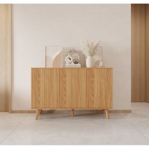 Buffet avec portes cannelées Meuble Salon Couleur Chêne Alba 120x76x40cm Modèle Renzo
