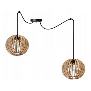 Light-Home Abat Jour Suspension Luminaire Lustre Araignée - en Metal et Bois - À 2 Lumières - E27 - Original