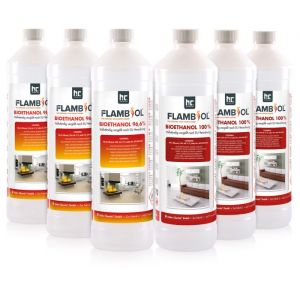 Höfer Chemie 6 x 1 L (6 L) FLAMBIOL Kit d’essai bioéthanol pour cheminée Foyer à éthanol Table à feu et cheminée bioéthanol