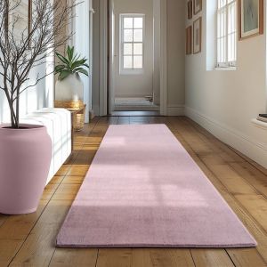 Tapis SIMPEX Runner 80x250 cm Poils Courts Lavable Antidérapant et Doux Design Moderne pour Chambre Rose