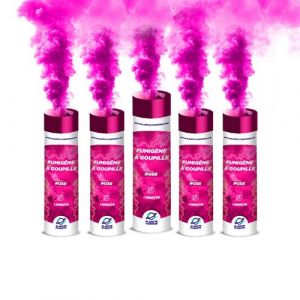 PLANETE FUMIGENE Lot de 5 Fumigènes a Main 1 MINUTE couleur Rose - Déclenchement à Goupille, durée 60 secondes, fumigene couleur à tenir en Main - fumigene a main - Catégorie F1 -