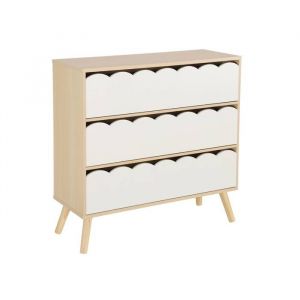 Sweeek | Commode enfant effet bois blanc 3 tiroirs pieds bois de pin - 80 x 30 x 79 cm - Azur