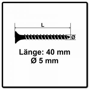 Fischer Vis pour panneaux de particules Power-Fast II FPF II 5.0x40 mm - 200 pièces (670354) tête fraisée + Filetage Torx complet, galvanisée, passivée bleue