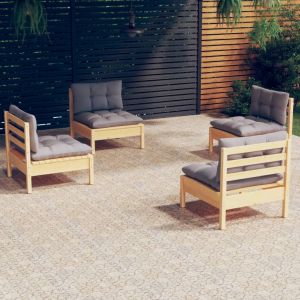 VidaXL Salon de jardin 4 pcs avec coussins gris Bois de pin