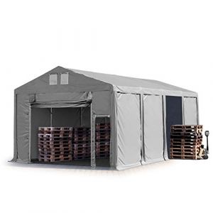 Toolport - Tente de Stockage Industriel 6x8 m Hangar 3m de Hauteur de côté bâche pvc 850 n gris 100% imperméable pour Toute l'année avec Porte à