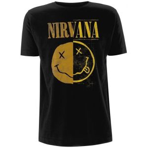 Image de Nirvana Spliced Smiley Homme T-Shirt Manches Courtes Noir XXL, 100% Coton, Regular/Coupe Standard