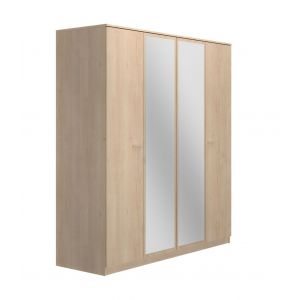 Image de Calicosy Armoire 4 portes 2 miroirs effet bois - H200 x L181cm