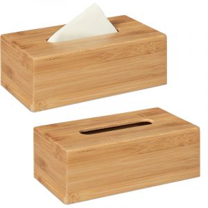 Relaxdays 2x Boîte à mouchoirs en bambou Rangement à tissus salle de bain en bois boîte de mouchoirs, 7,5 x 24 x 12 cm, nature