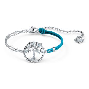 Image de Swarovski Bracelet 5521494 - Bracelet métal rhodié blanc arbre chaine et elastique bleue Femme