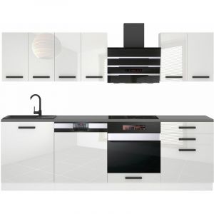 Cuisine Equipee Complete Susan Muebles de Cuisine Complets - 240 cm. Cuisine Complete avec Plan de Travail, Blanc très Brillant - Belini