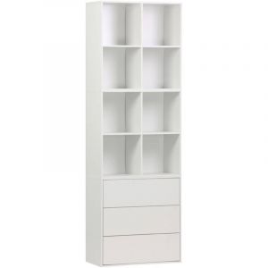 Sweeek - Etagère, bibliothèque modulable décor bois blanc 3 éléments - 3 tiroirs 8 niches l 70 x p 35 x h 210cm - Kompo