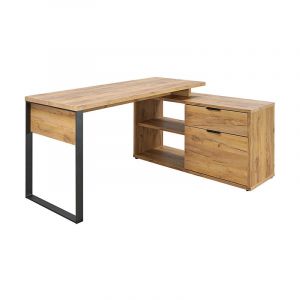 Bureau d'angle 2 cases 1 tiroir 1 porte Ron - Naturel