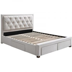 Lit avec tiroirs 180 x 200 cm - Tissu - Beige - leopold