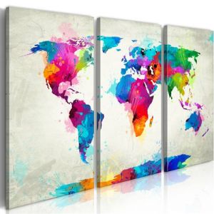 Artgeist Tableau - World Map: An Explosion of Colors 90x60