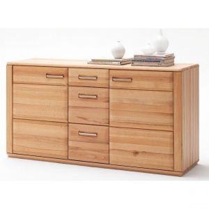 Image de Pegane Buffet, meuble de rangement coloris hêtre massif bianco huilé - Longueur 161 x Hauteur 85 x Profondeur 47 cm