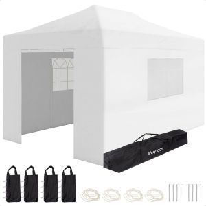 Tente de réception Pavillon 3,0x4,5 m LifeGoods Facile à monter Pliable Etanche Blanc