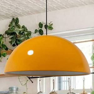 Lipeo Suspension Industrielle en Métal Jaune Peint à la Main – Lustre Vintage E27 Ø50 cm pour Salon, Chambre ou Salle à Manger