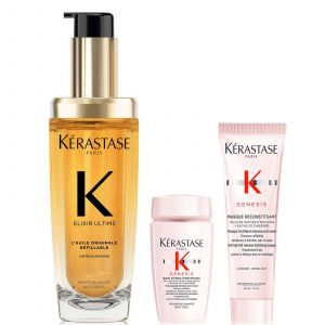 Image de Kérastase Elixir Ultime L'Huile Originale Hair Oil 75ml with Mini Deluxe Genesis Shampoo 30ml and Mask 30ml Duo