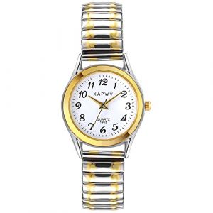 Montre Femme - JewelryWe - Quartz - Bracelet Élastique - Cadran Grand Chiffre - Acier Inoxydable