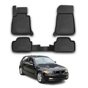 Omac 3D Tapis de sol pour BMW Série 1 E87 HB 5 portes 2004-2011 Caoutchouc Noir