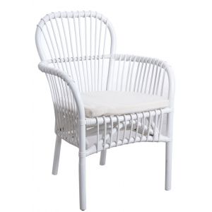 Aubry Gaspard Fauteuil en rotin blanc avec coussin