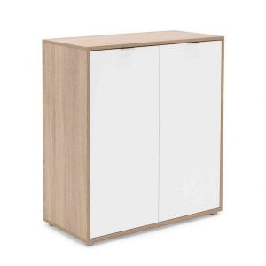 Image de Terre de Nuit Commode 2 portes en bois imitation chêne clair et blanc - CO7102 - Blanc