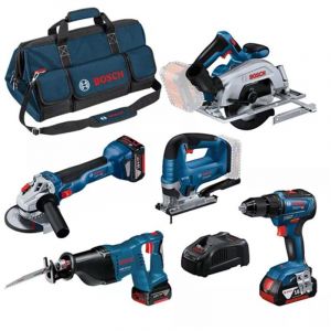 Bosch Professional KIT 5 Outils GSR/GWS/GKS/GSA/GST + 3 x Batterie 18V 4.0Ah Li-Ion-0615990N39