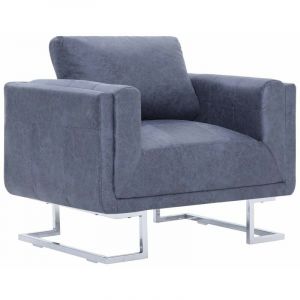 Fauteuil chaise siège lounge design club sofa salon cube gris similicuir daim 1102276