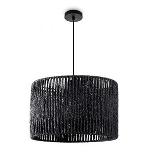 Suspension Table à Manger Papier Boho Lampe Suspendue Lampe E27 Rotin Lampe à suspension - Noir, Noir (Ø32cm) - Paco Home