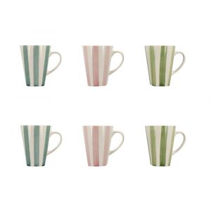 Novastyl Lot de 6 mugs 36cl en grès blanc et rayures colorées