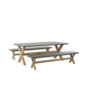 Beliani Set de jardin table et 2 bancs en fibre-ciment gris et bois OLBIA -