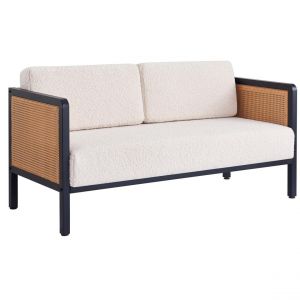 Canape 2/3 personnes en cannage et bouclettes blanches