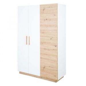 Roba Armoire Bébé 3 Portes Battantes Lion - Blanc / Chêne Artisan - Penderie Et 6 Étagères