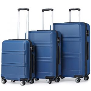 Set de 3 Valises à la Mode en ABS, Valise 55+65+74cm avec Mallette de Transport Rigide, avec 4 roulettes et Serrure TSA, Marine