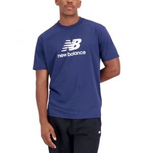 New Balance T-shirt Essentials Stacked Logo Cotton manche courte bleu marine blanc - S