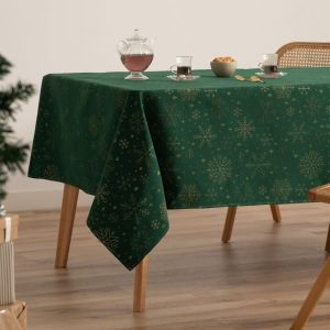 Nappe de Noël en coton jacquard vert 140x350 cm