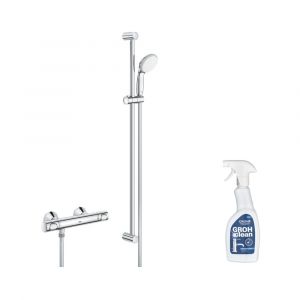 Image de Grohe Ensemble de douche Precision Trend thermostatique avec thermostat mural, barre 920 mm chromé et nettoyant GrohClean