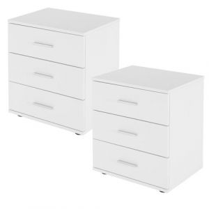 ML-Design 2x Table de Chevet avec 3 Tiroirs, Blanc, 45x52x34 cm, en Bois, Table de Nuit