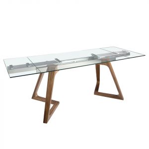 Angel Cerda - Table à manger extensible avec plateau en verre trempé verre/noyer - 160x90x75 cm