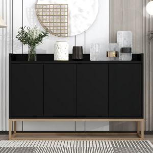 Wishdor - Buffet noir, buffet salon, buffet salle à manger avec 4 portes, sans poignée, 120x30x80 cm