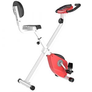 Image de Homcom Vélo d'appartement Pliable Selle réglable Dossier écran LCD Multifonction capteur fréquence Cardiaque Acier Blanc Rouge