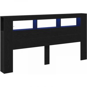 VidaXL T&ecirc;te de lit led avec &eacute;tag&egrave;re Ch&ecirc;ne noir 200 x 18.5 x 103.5 cm