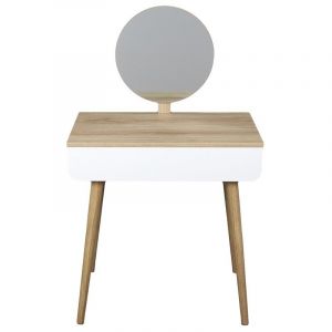 Image de Coiffeuse Tiana en bois aggloméré avec Miroir rond Bois et Blanc