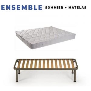 Image de Matelas Tissu Ignifuge 80x190 + Sommier Démonté + Pieds + 2 Oreillers Mémoire + Protège Matelas Offerts Hauteur 15 cm Confort Trés Ferme Mousse