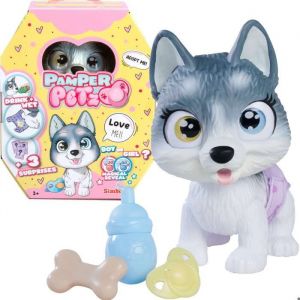 Simba Toys Pamper Petz Husky Couche avec Fonction de Boisson et d'humidité, Patte Magique et Trois Surprises, 15 cm, à partir de 3 Ans, 105950135