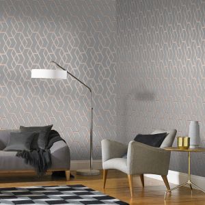 Image de Graham & Brown Papier Peint Archetype Gris Et Or Rose | Gris & Geometric Wallpaper